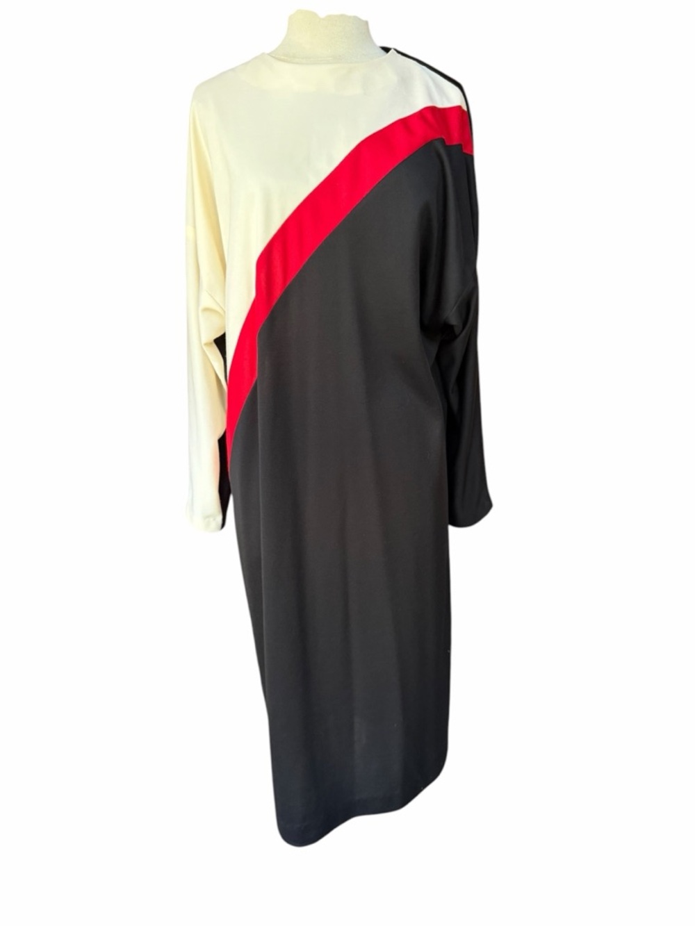 1980s PK’S KLOSET, Made in USA, Poly/Cotton Diagonal Color Block Dress